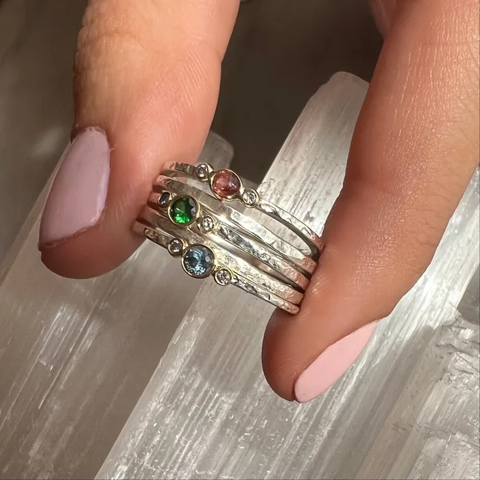Emily Amey Jewelry Rings Aquamarine and Diamond Stacker Ring in 14k gold or Sterling Silver