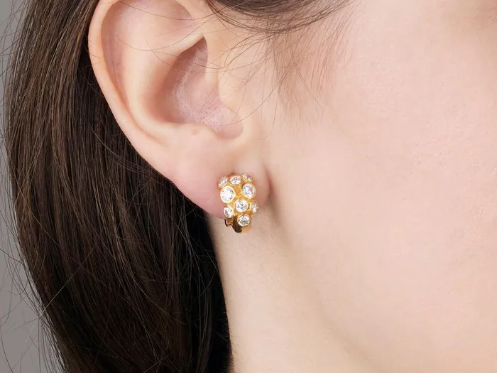 GG GOLD COR Earrings GURHAN Hoopla Gold Diamond Huggie Hoop Earrings 8mm Wide Clustered Stones