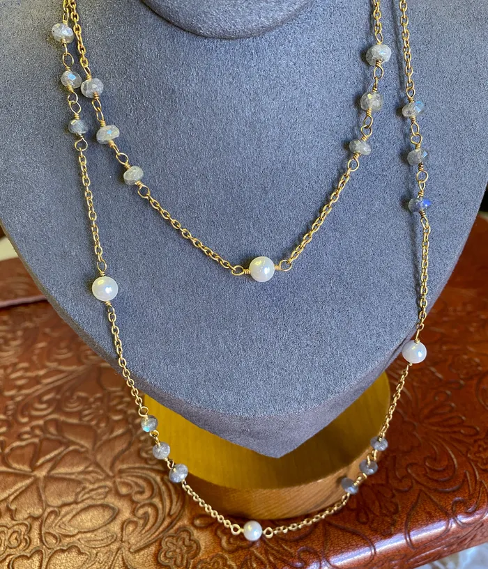 Necklaces Elisa Ilana Labradorite Pearl Necklace