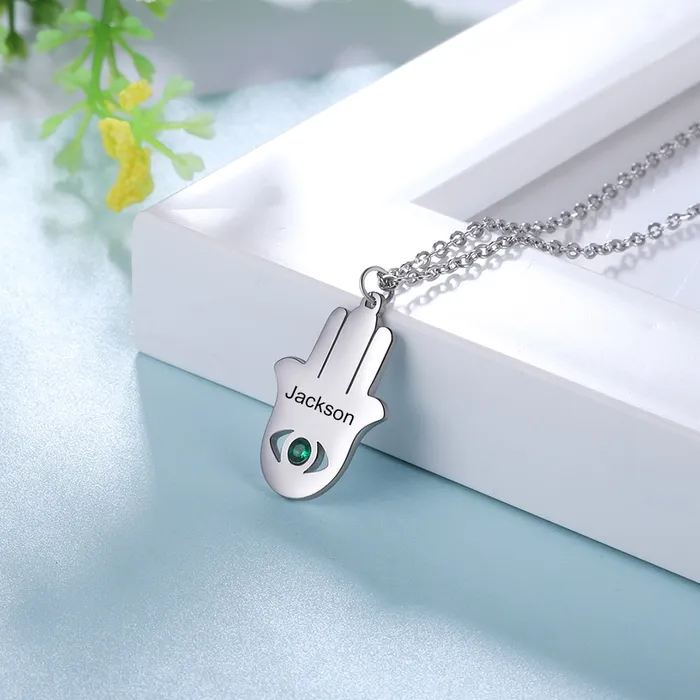Personalized Hamsa Hand Necklace with Birthstone Ashley Jewels Necklaces