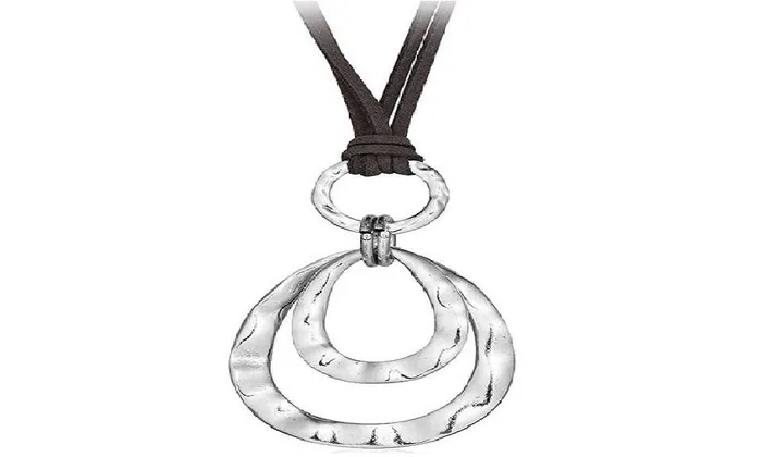 sparklingselections Artificial Leather Rope Double Circles Necklace Pendant For Women Necklaces sparklingselections Artificial Leather Rope Double Circles Necklace Pendant For Women Necklaces