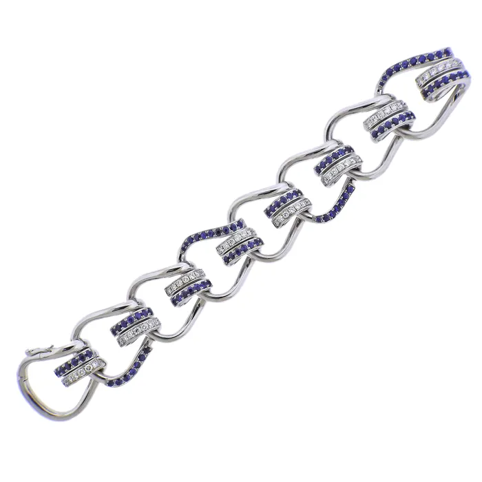Bracelets Seaman Schepps Seaman Schepps Mousetrap Sapphire Diamond Gold Bracelet