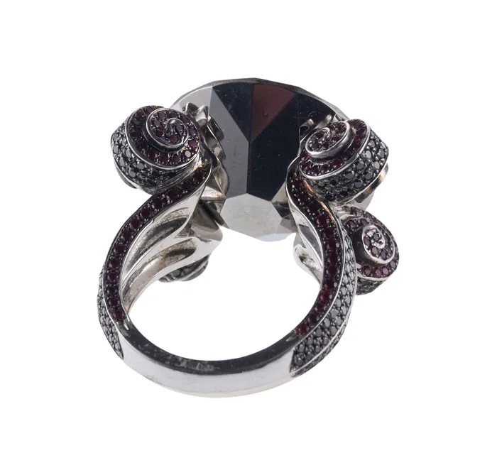 Chopard Rings Chopard Black Diamond Ruby Gold Cocktail Ring