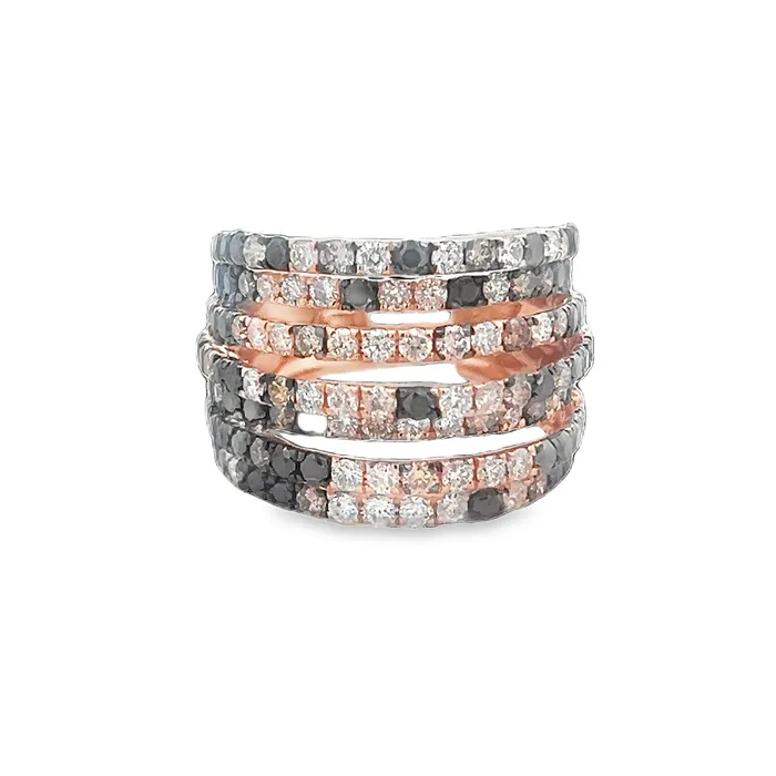 Cognac Diamond 7 Row Ring YaninaCo Jewelry Rings