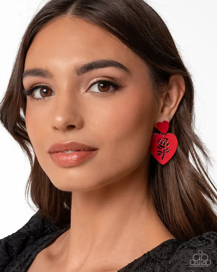 Paparazzi Accessories Earrings Showstopping Silhouette Red Heart Earrings Jewelry by Bretta
