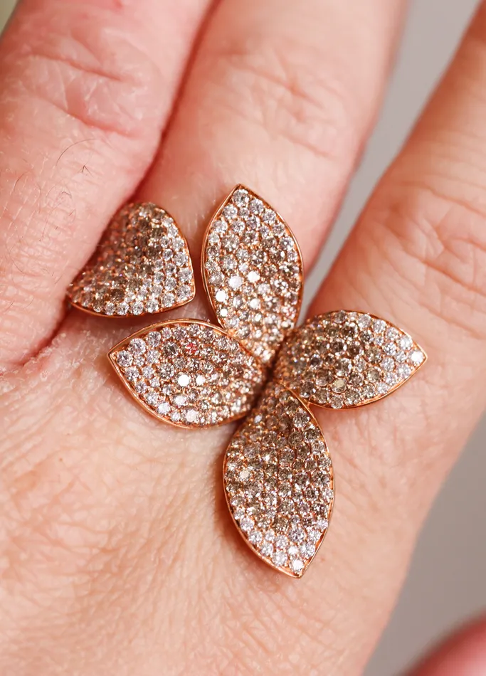 Pasquale Bruni Rings Pasquale Bruni Diamond Rose Gold Giardini Segreti Flower Ring