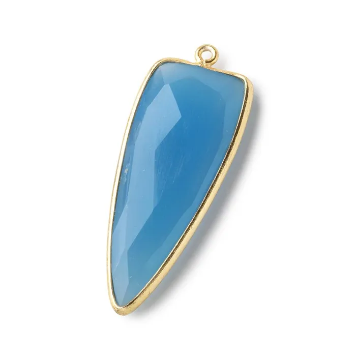 Rings Beadsofcambaycom 42x16mm Vermeil Bezel Tropical Blue Chalcedony Point 1 ring Pendant 1 piece
