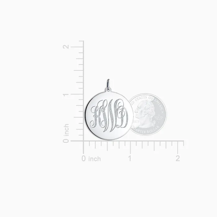 Sandy Steven Engravers Charm Necklaces Engravable 1 inch 14k White Gold InterlockingScript Monogram Disc Charm Pendant
